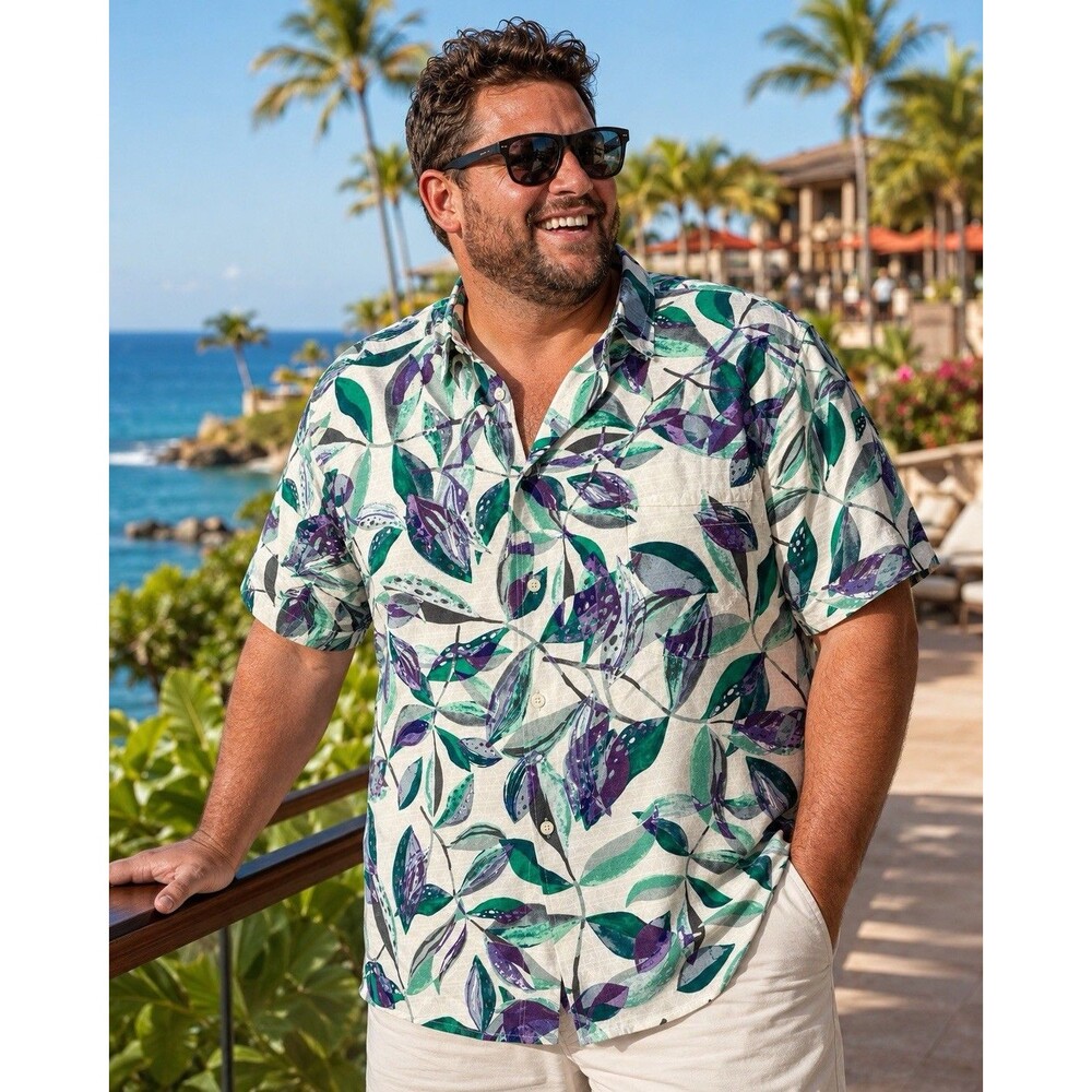 Tommy Bahama 100% Silk Tropical Leaf Short Sleeve Button Up‎ Shirt Men’s XXL